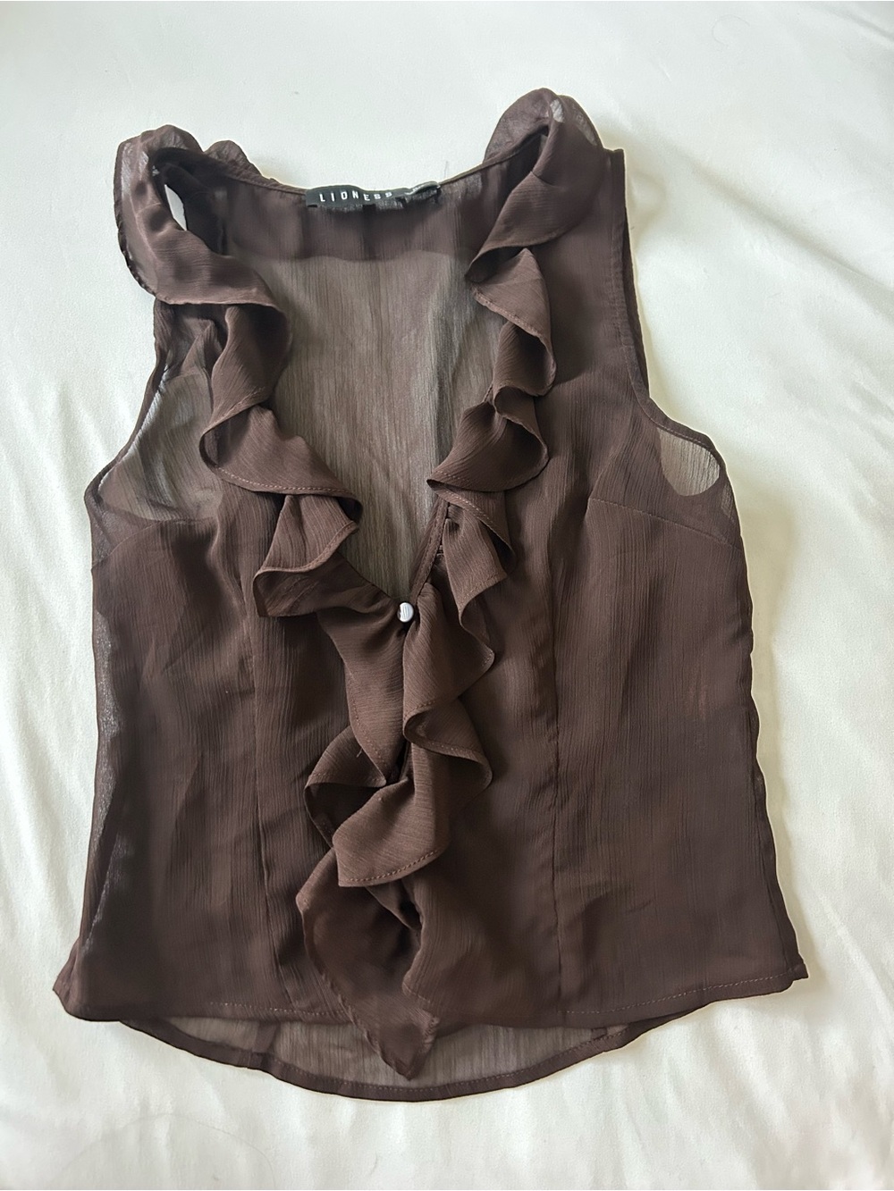 Lioness Chocolate Brown Ruffle Front Sleeveless Blouse